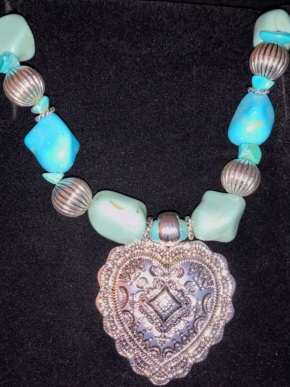 Turquoise Stone Heart Medallion Necklace - Women Jewelry